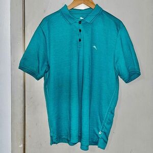 Tommy Bahama Men's Polo Shirt – Seafoam Green Microstripe – Size Large